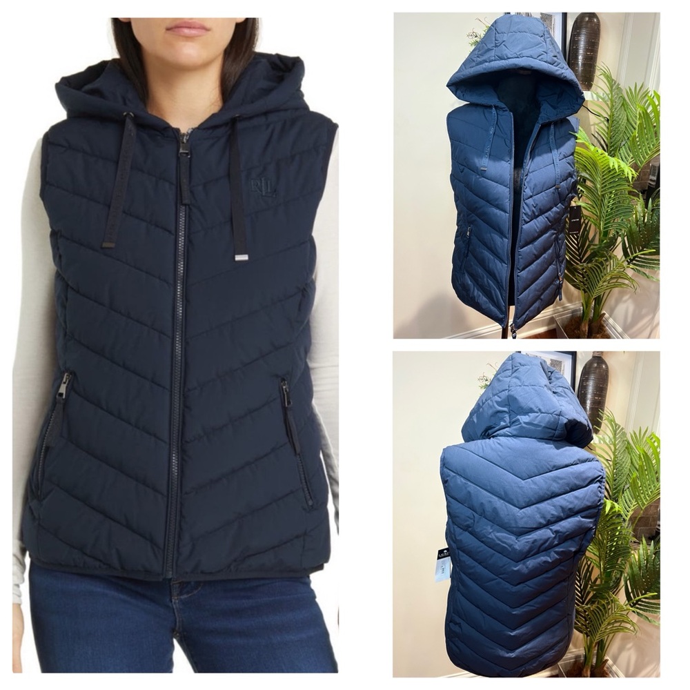 Lauren by Ralph Lauren Black Label Navy Stretch Puffer Vest Medium